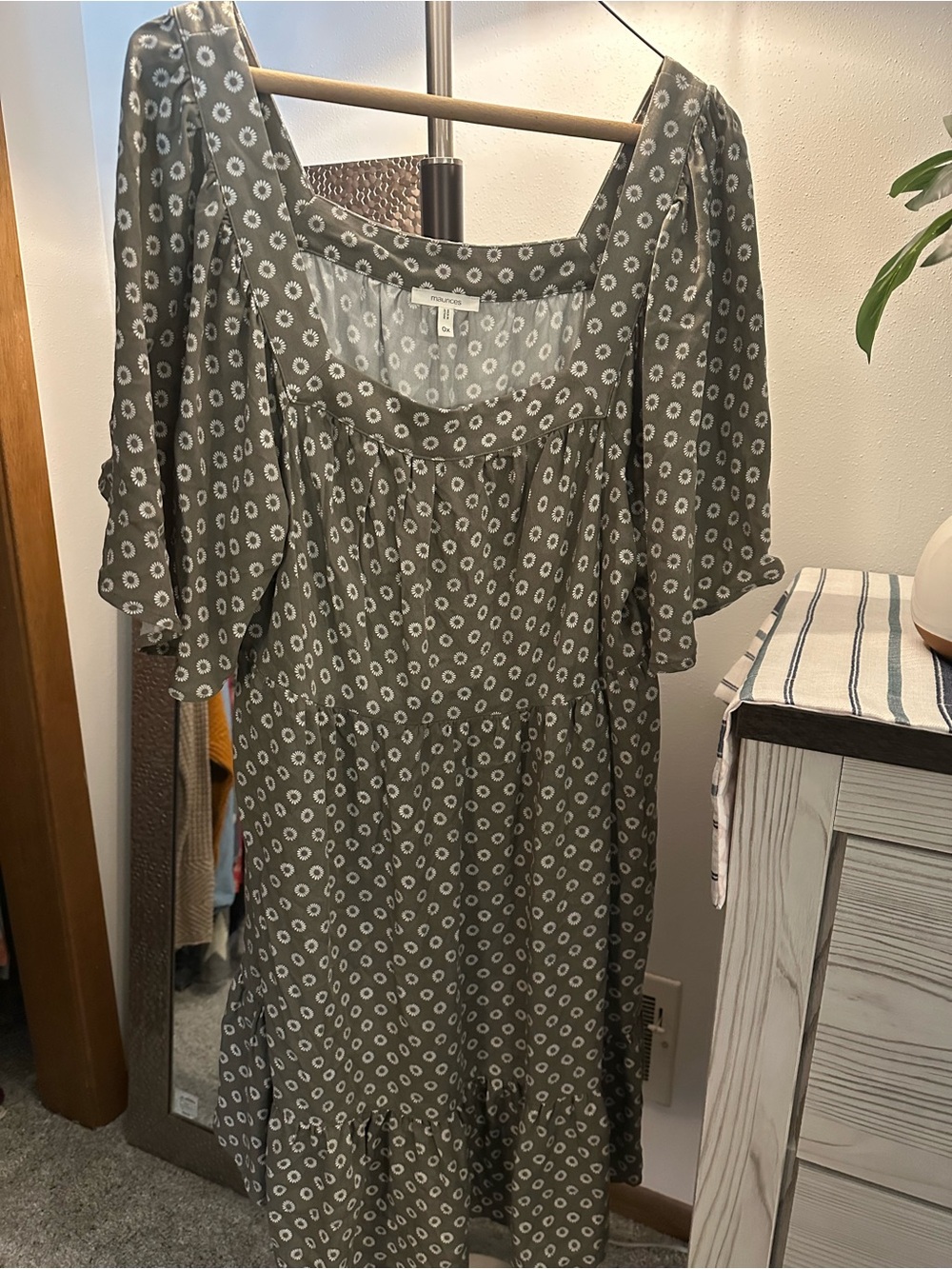Maurices Olive Green Midi Dress with White Dot Print